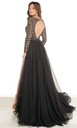 Rachel Allan - 50023 Printed Long Sleeves A-Line Overlay