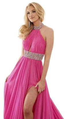 Rachel Allan - 50031 High Halter Ruched Chiffon Dress