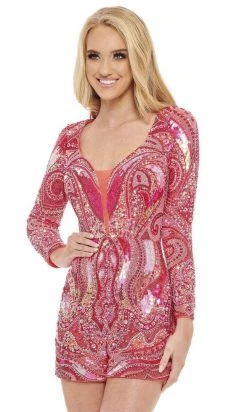 Rachel Allan - 50045 Long Sleeve Bedazzled Romper 8 Rachel Allan - 50045 Long Sleeve Bedazzled Romper