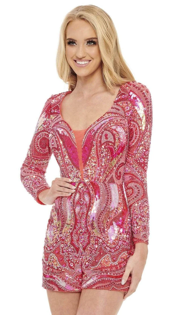 Rachel Allan - 50045 Long Sleeve Bedazzled Romper 5 Rachel Allan - 50045 Long Sleeve Bedazzled Romper