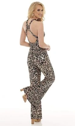 Rachel Allan - 50051 Halter Sequined Animal Jumpsuit