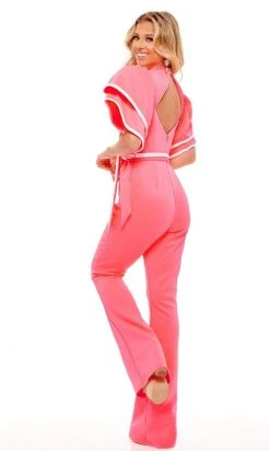 Rachel Allan - 50101 Flutter Sleeve Contrast Jumpsuit