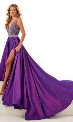 Rachel Allan - 50104 Beaded Plunging Bodice A-Line Gown