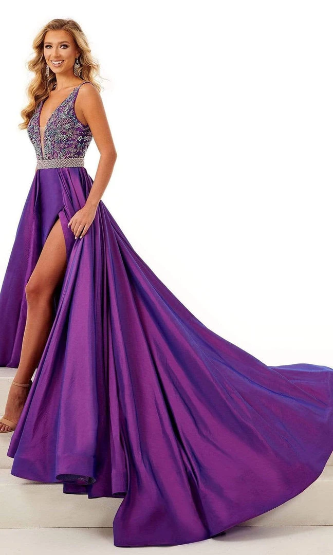 Rachel Allan - 50104 Beaded Plunging Bodice A-Line Gown 3 Rachel Allan - 50104 Beaded Plunging Bodice A-Line Gown