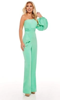 Rachel Allan - 50108 Bishop Sleeve One Shoulder Jumpsuit