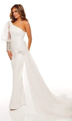 Rachel Allan - 50128 One Shoulder Puffed Beaded Jumpsuit