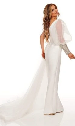 Rachel Allan - 50128 One Shoulder Puffed Beaded Jumpsuit