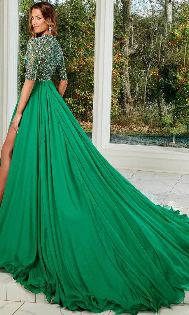 Rachel Allan 50149 - Bejeweled Quarter Length Sleeves Long Gown 5 Rachel Allan 50149 - Bejeweled Quarter Length Sleeves Long Gown