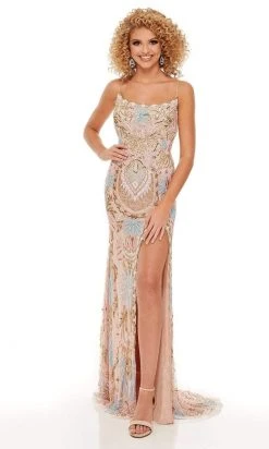 Rachel Allan - 70002 Beaded Tulle Scoop Neck Sheath Dress