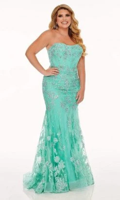 Rachel Allan - 70011W Strapless Embroidery Plus Size Dress