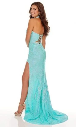 Rachel Allan - 70041 Sequined Plunging Halter High Slit Gown