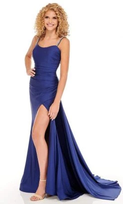 Rachel Allan - 70093 Strappy Ruched Scoop Dress With Slit