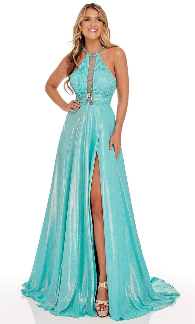 Rachel Allan - 70098 High Halter A-Line Dress With Slit 3 Rachel Allan - 70098 High Halter A-Line Dress With Slit