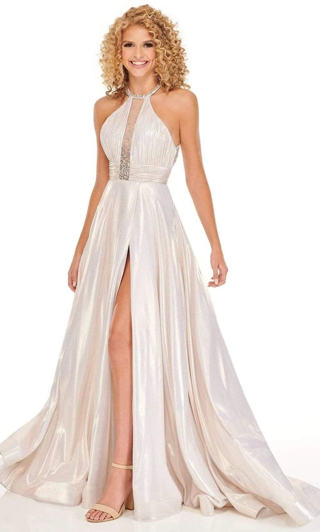 Rachel Allan - 70098 High Halter A-Line Dress With Slit 5 Rachel Allan - 70098 High Halter A-Line Dress With Slit