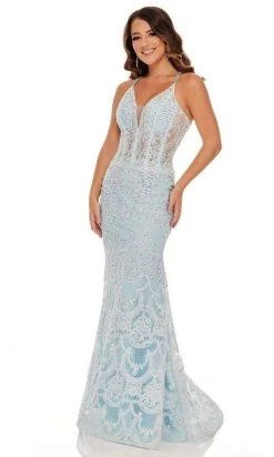 Rachel Allan - 70112 Applique Deep V Neck Mermaid Gown