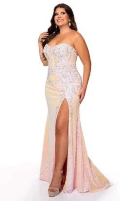 Rachel Allan - 70132W Semi-Sweetheart Floral Appliqued Dress