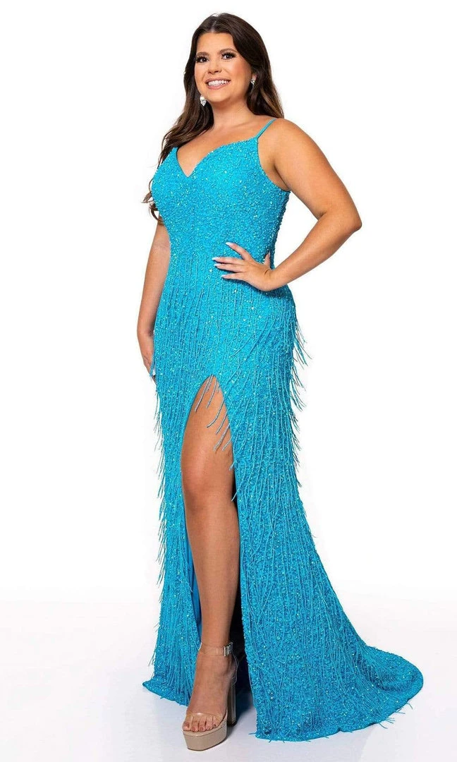 Rachel Allan - 70137W V-Neck Beaded Fringe Long Dress 3 Rachel Allan - 70137W V-Neck Beaded Fringe Long Dress