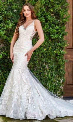 Rachel Allan - M775 V-Neck Embroidered Tulle Mermaid Wedding Gown