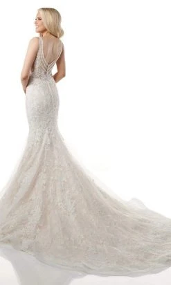 Rachel Allan - M775 V-Neck Embroidered Tulle Mermaid Wedding Gown