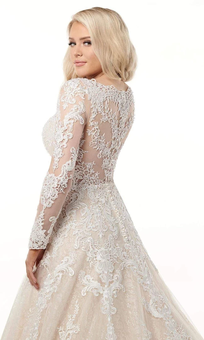 Rachel Allan - M778 Illusion Long Sleeve Lace A-Line Wedding Dress 8 Rachel Allan - M778 Illusion Long Sleeve Lace A-Line Wedding Dress