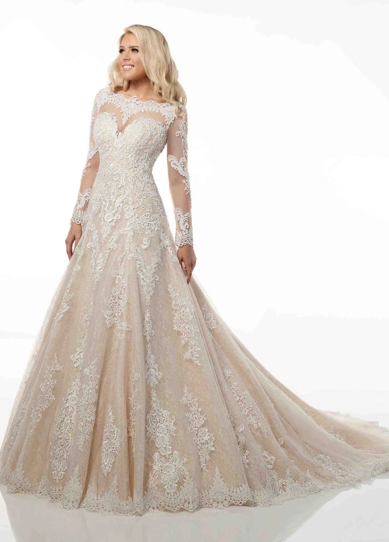 Rachel Allan - M778 Illusion Long Sleeve Lace A-Line Wedding Dress 5 Rachel Allan - M778 Illusion Long Sleeve Lace A-Line Wedding Dress