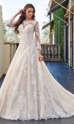Rachel Allan - M778 Illusion Long Sleeve Lace A-Line Wedding Dress 12 Rachel Allan - M778 Illusion Long Sleeve Lace A-Line Wedding Dress