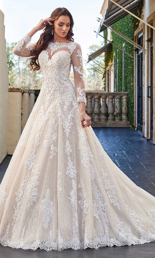 Rachel Allan - M778 Illusion Long Sleeve Lace A-Line Wedding Dress 6 Rachel Allan - M778 Illusion Long Sleeve Lace A-Line Wedding Dress