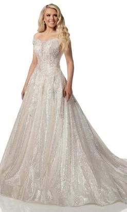 Rachel Allan - M782 Off Shoulder Shimmer A-Line Wedding Dress