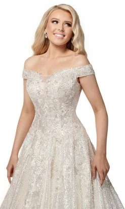Rachel Allan - M782 Off Shoulder Shimmer A-Line Wedding Dress