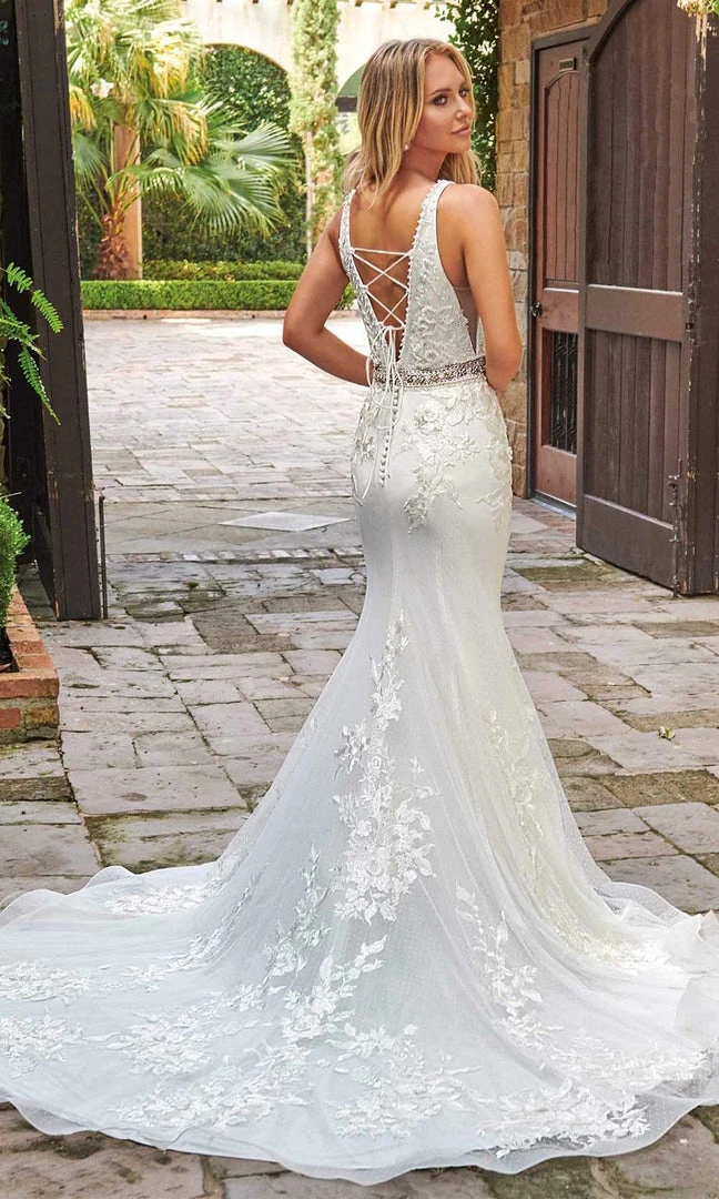 Rachel Allan - M785 Embroidered Deep V Neck Mermaid Gown With Overlay 4 Rachel Allan - M785 Embroidered Deep V Neck Mermaid Gown With Overlay