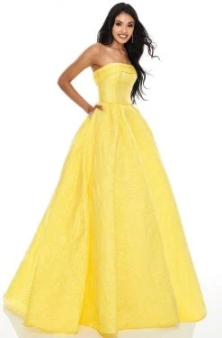 Rachel Allan Prom - 7013 Strapless Jacquard Straight Neck Ballgown