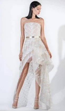 Saiid Kobeisy - 3402 Strapless Draping High Low Metallic Tulle Gown Short Dresses