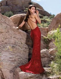 Scala - 47542 Full Sequins Strapless V Neck Open Back Sheath Gown 24 Scala - 47542 Full Sequins Strapless V Neck Open Back Sheath Gown