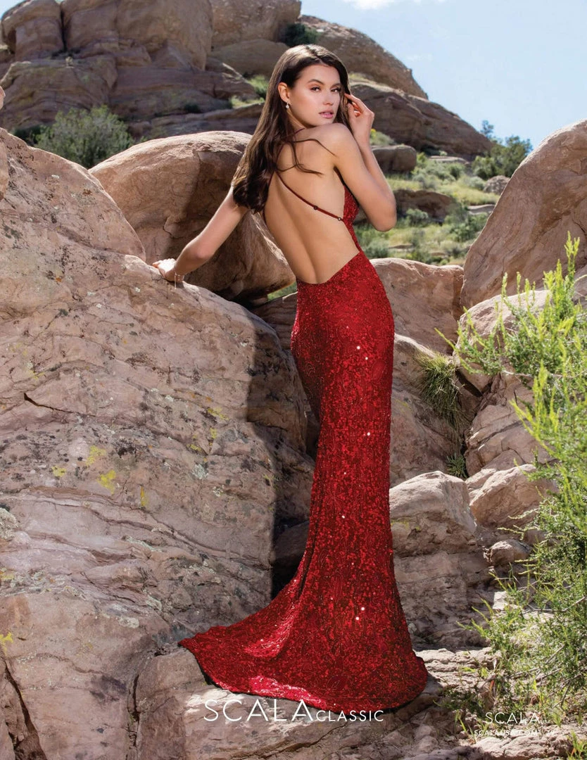 Scala - 47542 Full Sequins Strapless V Neck Open Back Sheath Gown 7 Scala - 47542 Full Sequins Strapless V Neck Open Back Sheath Gown