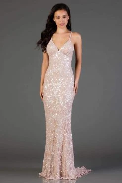 Scala - 47542 Full Sequins Strapless V Neck Open Back Sheath Gown 33 Scala - 47542 Full Sequins Strapless V Neck Open Back Sheath Gown
