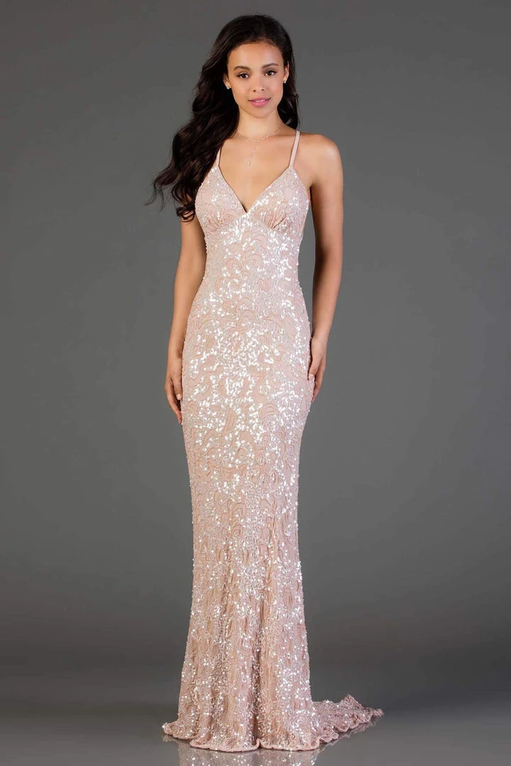 Scala - 47542 Full Sequins Strapless V Neck Open Back Sheath Gown 16 Scala - 47542 Full Sequins Strapless V Neck Open Back Sheath Gown