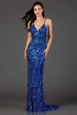 Scala - 47542 Full Sequins Strapless V Neck Open Back Sheath Gown 34 Scala - 47542 Full Sequins Strapless V Neck Open Back Sheath Gown