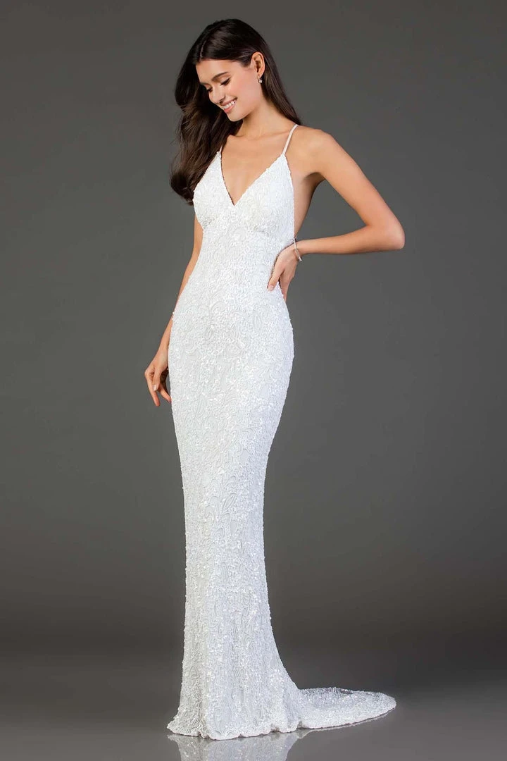 Scala - 47542 Full Sequins Strapless V Neck Open Back Sheath Gown 13 Scala - 47542 Full Sequins Strapless V Neck Open Back Sheath Gown