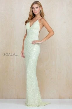 Scala - 47542 Full Sequins Strapless V Neck Open Back Sheath Gown 25 Scala - 47542 Full Sequins Strapless V Neck Open Back Sheath Gown