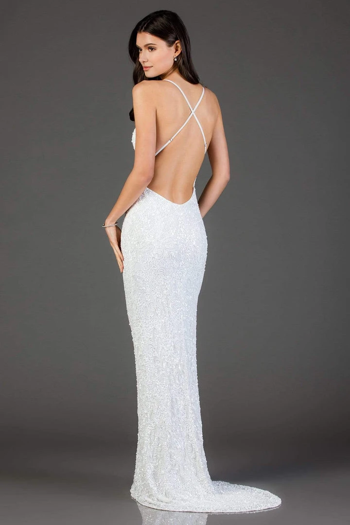 Scala - 47542 Full Sequins Strapless V Neck Open Back Sheath Gown 14 Scala - 47542 Full Sequins Strapless V Neck Open Back Sheath Gown