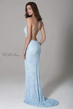 Scala - 47542 Full Sequins Strapless V Neck Open Back Sheath Gown 28 Scala - 47542 Full Sequins Strapless V Neck Open Back Sheath Gown