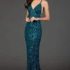 Scala - 47542 Full Sequins Strapless V Neck Open Back Sheath Gown