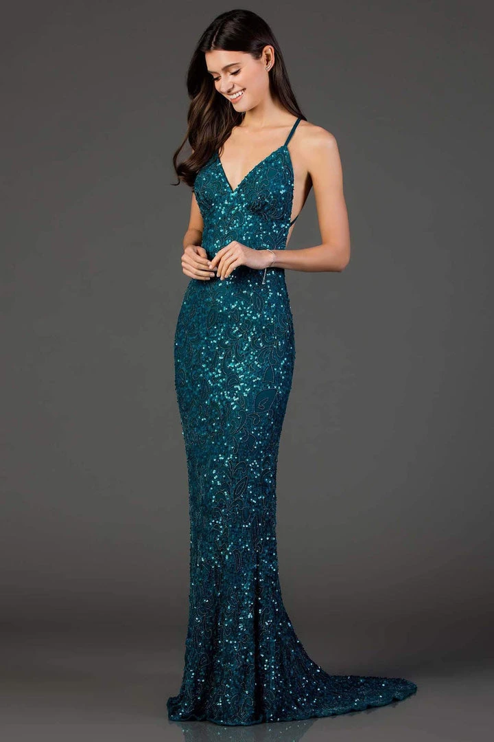 Scala - 47542 Full Sequins Strapless V Neck Open Back Sheath Gown 3 Scala - 47542 Full Sequins Strapless V Neck Open Back Sheath Gown