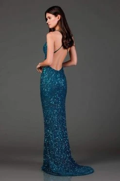 Scala - 47542 Full Sequins Strapless V Neck Open Back Sheath Gown