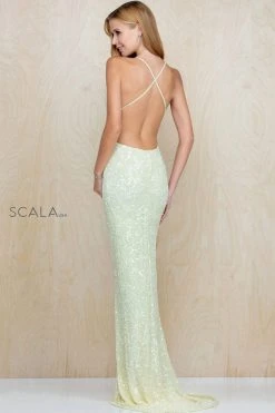 Scala - 47542 Full Sequins Strapless V Neck Open Back Sheath Gown 26 Scala - 47542 Full Sequins Strapless V Neck Open Back Sheath Gown