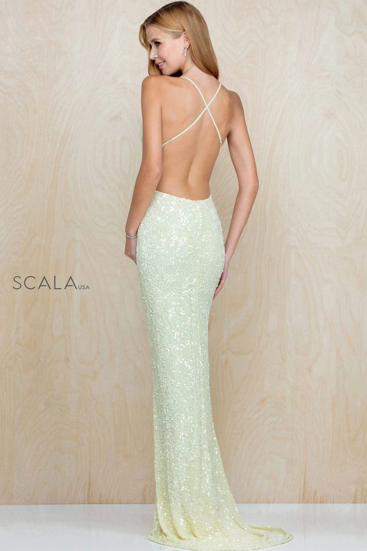 Scala - 47542 Full Sequins Strapless V Neck Open Back Sheath Gown 9 Scala - 47542 Full Sequins Strapless V Neck Open Back Sheath Gown