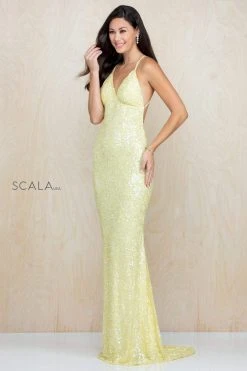 Scala - 47542 Strapless V Neck Backless Allover Sequins Sheath Dress 21 Scala - 47542 Strapless V Neck Backless Allover Sequins Sheath Dress