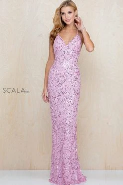 Scala - 47542 Strapless V Neck Backless Allover Sequins Sheath Dress 23 Scala - 47542 Strapless V Neck Backless Allover Sequins Sheath Dress