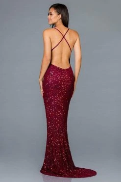 Scala - 47542 Strapless V Neck Backless Allover Sequins Sheath Dress