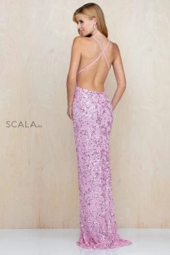 Scala - 47542 Strapless V Neck Backless Allover Sequins Sheath Dress 24 Scala - 47542 Strapless V Neck Backless Allover Sequins Sheath Dress